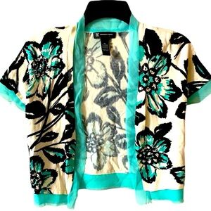 INC Sweater, Open Front, Cardigan, Sz XS, Floral, Embellished, Corpcore
